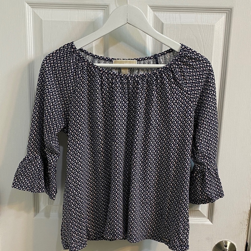 Michael Michael Kors Ruffle Sleeve Wide Neck Floral Flowy Top Women’s Medium
